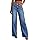 Sidefeel Women's Wide Leg Jeans High Waisted Stretchy Raw Hem Denim Pants Size 2 Blue