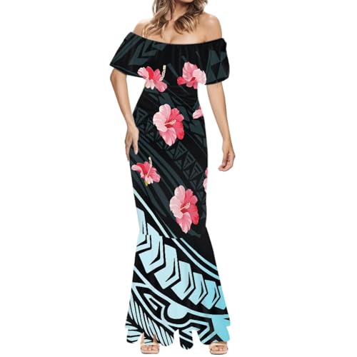 Image of Polynesian for Women S-7XL Off Shoulder Maxi Dress Hawaiian Summer Dresses