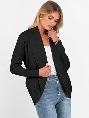ANRABESS Womens Cardigan Sweaters Open Front Long Sleeve Shawl Neck Knit Dressy Casual 2025 Trendy Fall Winter Outerwear Coat4