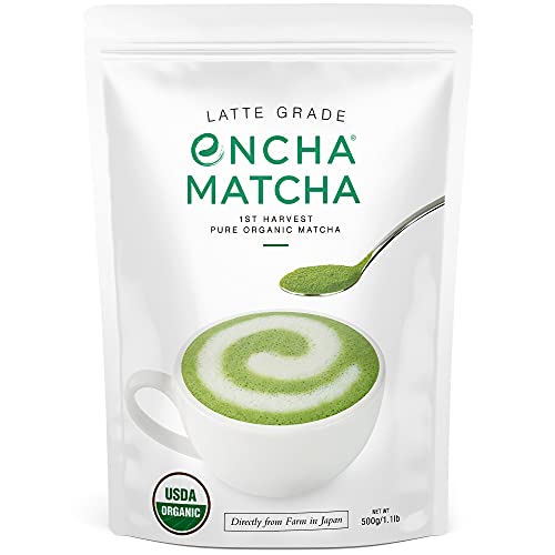Encha Latte Grade First Harvest Organic Matcha Green Tea Powder, From Uji, Japan - 100% Pure Organic Unsweetened Matcha Latte Powder - Japanese Matcha (500g/1.1lb) Encha Latte Grade First Harvest Organic Matcha Green Tea Powder, From Uji, Japan - 100% Pure Organic Unsweetened Matcha Latte Powder - Japanese Matcha (500g/1.1lb)