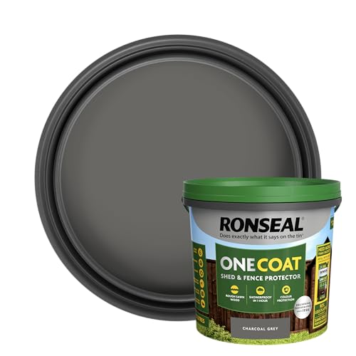 Ronseal One Coat Fencelife Charcoal Grey 5L - Durable and Weather-Resistant Fence Paint for Long-Lasting Colour and Protection