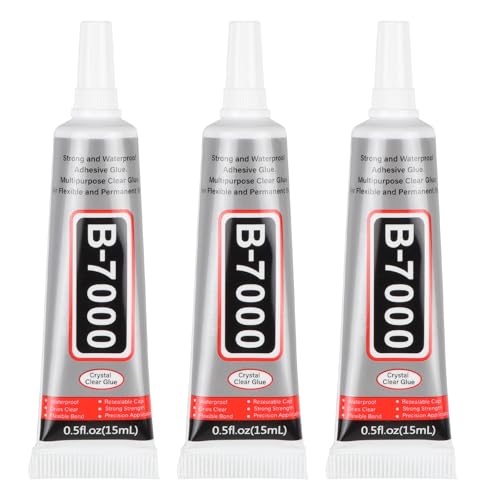 B7000 Glue Clear with Precision Tip 3Pcs 15ml B-7000 Glues Bedazzling Glue for Bedazzling Kit Multi Function Rhinestone Glues for DIY Craft Makeup Clothes Shoes Fabric Jewelry Making Nail Art ect