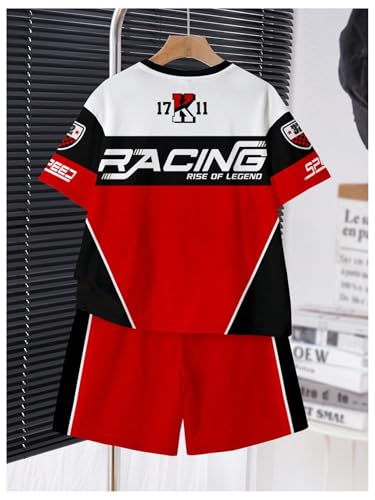 Image of BEAUDRM Boy's 2 Piece Outfits Graphic Crewneck Short Sleeve T shirt and Track Shorts Summer Clothing Sets