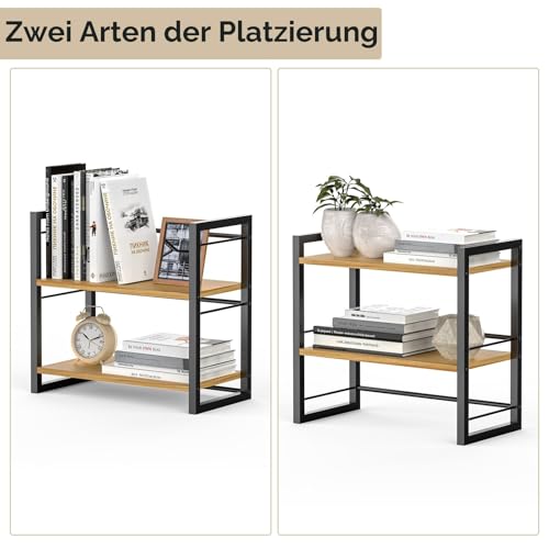 THYGIFTREE Schreibtisch Regal Organizer Aus Holz, Mini Regal Desk Shelf Aufbewahrungsregal für Schreibtisch-Bücherregal, Schreibtischregale für Schreibtischplatte und Kommode (Schwarz)