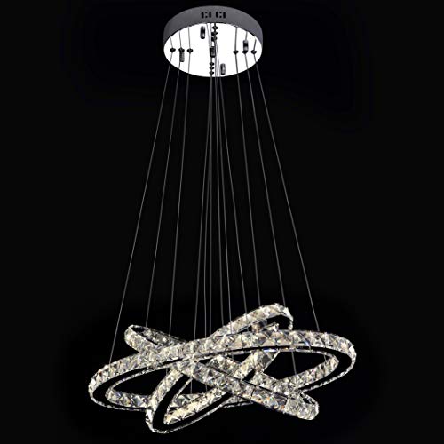LED Crystal Chandeliers Ceiling Lighting Fixture Brightness Adjustable Stainless Steel Pendant Light (W23.62*D15.35 inch)