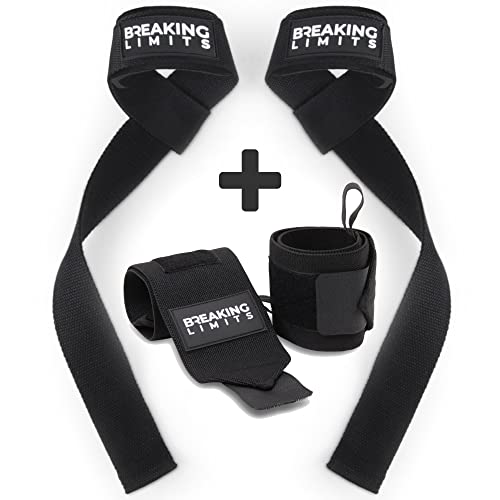 Breaking Limits Gym Straps Weight Lifting Wrist Wraps Bundle – Workout Lifting Straps for Deadlift – Wrist Straps for Weightlifting Men & Women – Muñequeras Para Gym