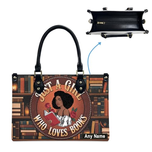 Personalized Queen Leather Bag, Gift for African American, Afro Black Girl, Mother's Day Gift, Church Bags for Women, Bible Bag, Purses For Moms, Just A Girl Who Loves Book Design tlmGCf4