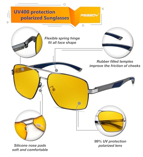 FEISEDY Polarized Photochromic Sunglasses for Men Women, Day Night Driving Safety Glasses B41444