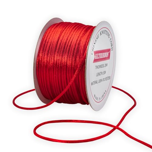 KLTRIBBON Cordoncino rosso da 2 mm, 50 metri, filo di seta cinese a coda di topo, per bracciali, collane, gioielli e macramè
