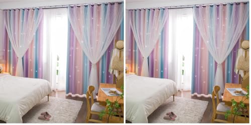 Image of Yancorp Curtains for Girls Bedroom Kids Room Curtain Colorful Window Nursery Curtain 63 inches Length Room Darkening Grommet 2 Layers (Pink Purple, W52 X L63) (Pack of 2)