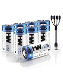 HW CR123A 3V Lithium Rechargeable Batteries, [8-Pack] 2800mWh 123 Battery with USB-C Cable, 1000+Cycles 3 Volt CR17345 for Fire Alarm/Range Finder/Camera/Smoke Alarm/Flashlight,etc.