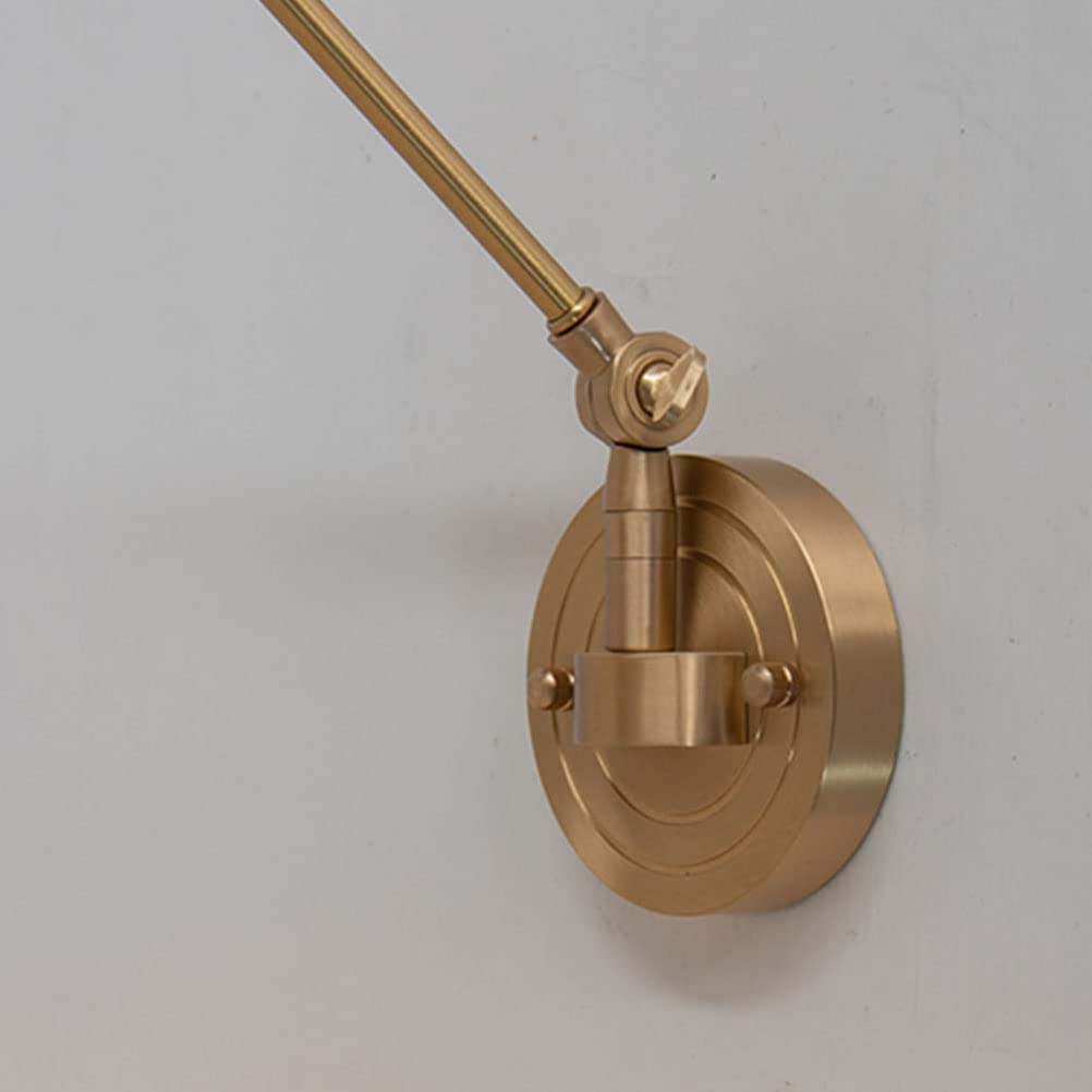 Rustikale Wandleuchte mit Stecker, Messing Wandlampe mit schalter Verstellbarer Schwenkarm Nachttisch Wandbeleuchtung Leselampe mit 2,0 m Kabel für Schlafzimmer Bettseite Wohnzimmer Esszimmer Gold