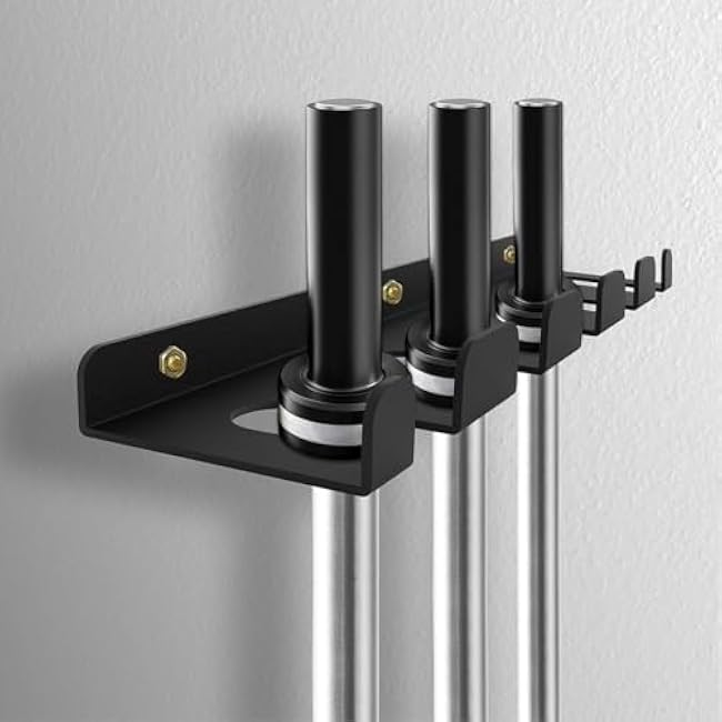 Barbell Storage Rack, Heavy Duty Vertical Hanging Barbell Rack, Wall Mounted Barbell Holder, Olympic Wall Mount Barbell Holder Space Saving Bar Holder Suitable for Garage, Gym, Home Fitness (5 hook black)
