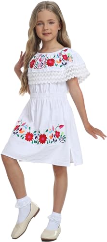 YZXDORWJ Mexican Embroidered Cinco de Mayo Dress for Girls - Kids Fiesta Floral Vestidos Girl's Traditional Dress