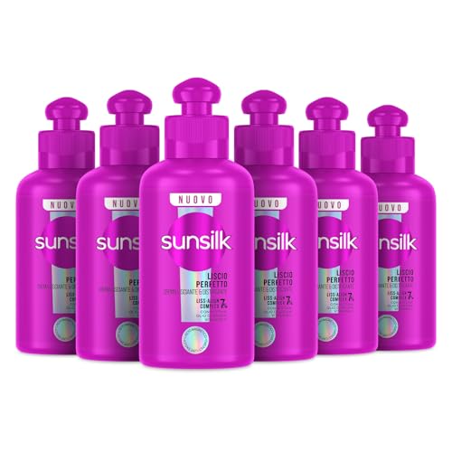 Sunsilk, Crema Lisciante & Districante Liscio Perfetto, Crema Capelli Senza Risciacquo Anti Crespo, Formula con 7% LISS-ALIGN COMPLEX con Biotina, Olio di Argan e Vitamina C, 6 Pezzi da 200 ml