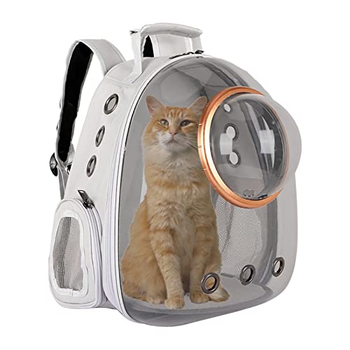 Mochila para mascotas gris con ventana transparente y ventilación 6