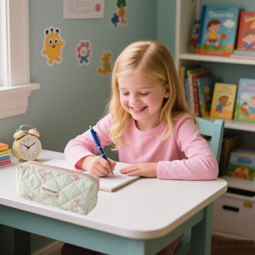Image of Carry bloom Pencil Pouch Cute Pencil Case for Girls Aesthetic Pencil Bag with Zipper Pen Cases School Supplies Makeup Bag (butterfly pink)