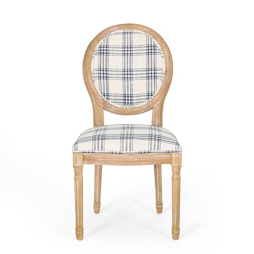 Image of Christopher Knight Home Bilas Extendable Dining Table Set for 6, Expandable Kitchen Table and Dining Chairs Set of 6, Rubberwood Dining Room Table Set for 6, Blue Plaid+Natural