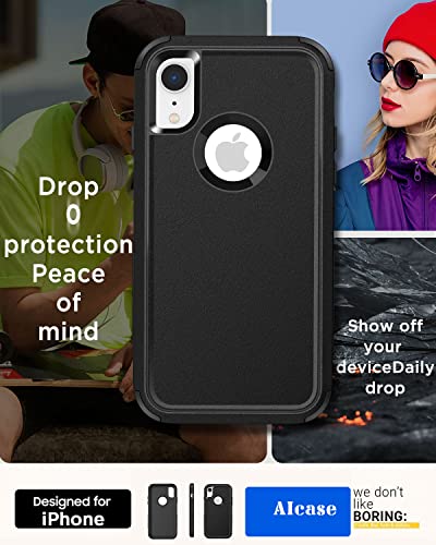 AICase Rugged Case for iPhone XR,Heavy Duty 3-Layer Pocket-Friendly Durable Military Grade Protection Shockproof/Drop Proof Protective Cover for iPhone XR 6.1”_1 Black