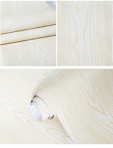F&U Faux Wood Grain Wall Paper Self Adhesive Vinyl Shelf Liner Covering For Kitchen Countertop Cabinets Drawer Furniture Wall Decal 23.4" Wx117 L (White-Gold Sandalwood) #TOP2
