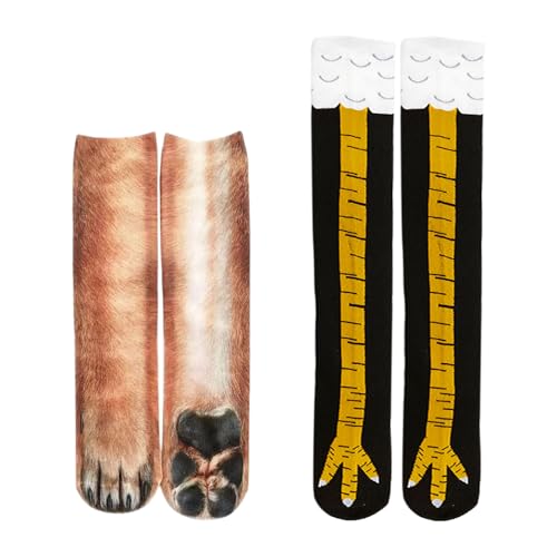 FUIPVGI 2 Pares Calcetines Patas de Animales, Calcetines Novedosos Estampado de Patas de Perro, Regalos Divertidos para Mujeres y Hombres (Marrón, Negro)