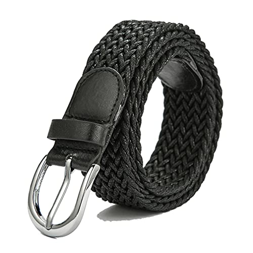 Jungerhouse Femme Tressé Ceinture Elastiques Belt Extensible Ceintures avec Métal Boucle pour Jeans Robe Pantalons (Noir) Cover
