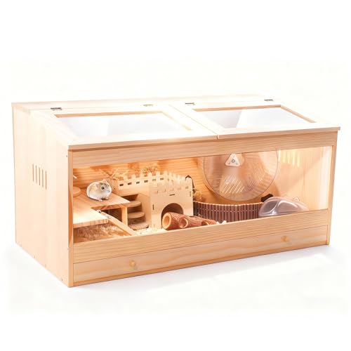 Kyerlish 31.5 Inch Wooden Hamster Cage with Pull-Out Tray, Small Animal Habitat...