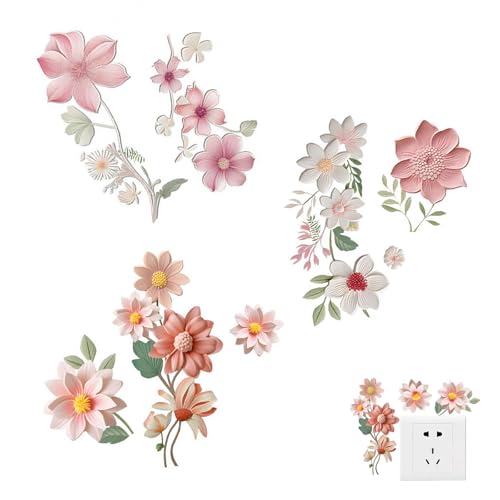 3 Pièces Interrupteu Décoratif Stickers Floral Autocollant en PVC Décoration Murale en Forme de...