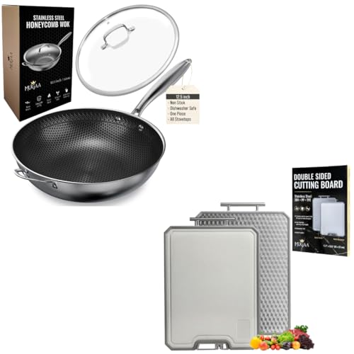 Wok antiadherente acero inoxidable 12.5" con tapa y tabla miniatura 1