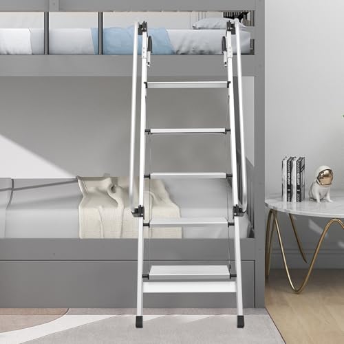 FXEIPOL Aluminum Alloy Bunk Bed Ladder, 5 Step Ladder with Handrails, 330.69 lbs Loading Capacity, Folding 7.87