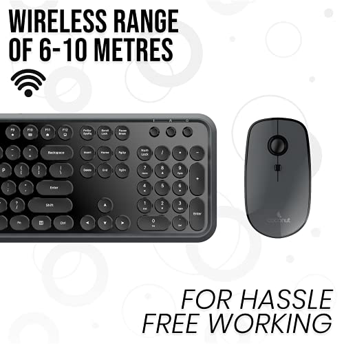 Image of Coconut WKM14 Classic Wireless Keyboard and Mouse Combo for Windows, 2.4Ghz Wireless Range 6-10M, Full-Sized Retro Keyboard, 4 Button Adjustable DPI 1000 Mouse, PC /Laptop