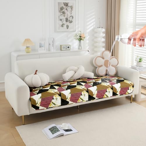 Image of HOKIPO 'Elira Series' Digitally Printed Water Repellent + Waterproof Sofa Seat Mat for 1 Seater Sofa - Wine Abstract Geometry (AR-5241-C5*1)