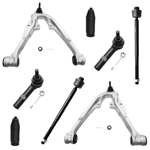 Image of Detroit Axle - 8pc Front Control Arms Kit for 2007-2013 Chevrolet Silverado 1500 GMC Sierra 1500 Suburban Cadillac Escalade, Lower Control Arms w /Ball Joints Inner and Outer Tie Rods w /Rack Boots
