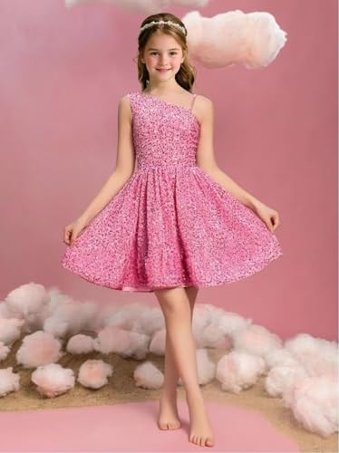 Sequin Girl Dress Sleeveless Homecoming Dress Prom Party Formal Graduations Tween Girls Dress One Shoulder3