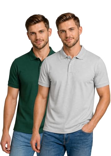 Image of INKKR Men's Combo Polo Neck Cotton Blend Solid T-Shirt (Pack of 2)