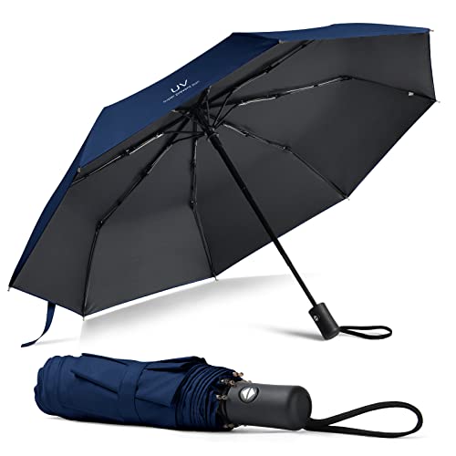 Vicloon Paraguas Plegable Antiviento, Sombrilla Lluvia Portátil, Paraguas invertido de Plegado Automático a Prueba de Viento, Paraguas Pequeño Grande con Apertura y Cierre Automáticos, 8 Varillas