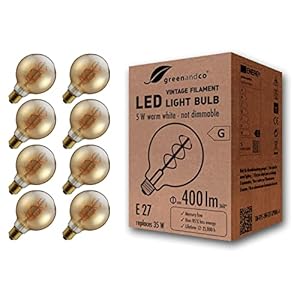 8x greenandco® Vintage gloeilamp vervangt 35W E27 G95 5W 400lm 2000K extra warm wit 360° 230V flikkervrij, niet-dimbaar