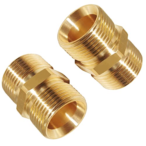 Image of M22 Pressure Washer Hose Extension Coupler Metric 14mm Male to M22 14mm Male Thread Brass Coupler Fitting Adapter 4500PSI (Pack of 2)