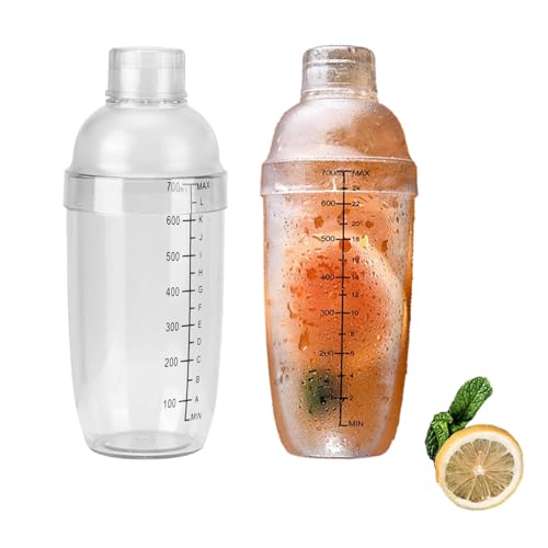 2PCS Cocktail Shaker, Drink Shakers Cocktail Plastic Hand Drink Mixer Shaker Cup for Mixing Juice Coffee Milk Wine Boba Tea with Clear Scales Bar Bartender Tool