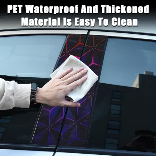 Image of JSCARLIFE Geometric Patterns Car B-Pillar Sticker, HD Printed PVC Waterproof Car Decals, Car Stickers Vinyl Self-Adhesive Side Strip Decal Cool Stickers (Purple)