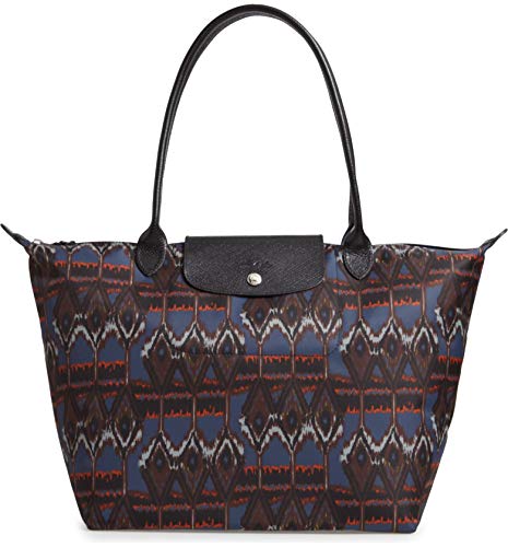Longchamp Large Shoulder Bag Ikat Navy Blue zip Bag Handbag New