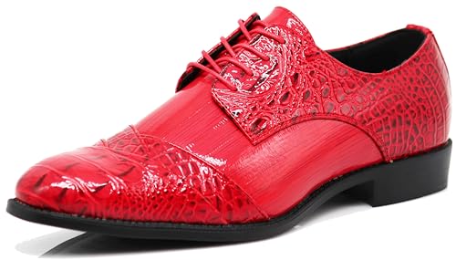 Image of STW Men's Alligator Crocodile Print Oxfords Fashion Lace Up Dress Shoes
