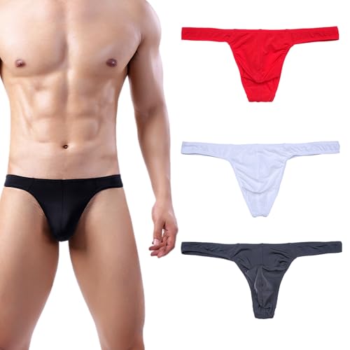 Men's Ice Silk Thong Low Rise Solid Bikini Briefs Underwear