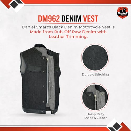Daniel Smart Biker Vest for Men Denim Leather Detailing Motorcycle Vest with Scoop Collar Design & Concealment Carry Pocket2