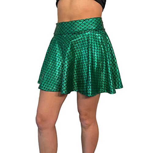 Green Mermaid Scales Sparkle Skater Skirt - Made in USA3