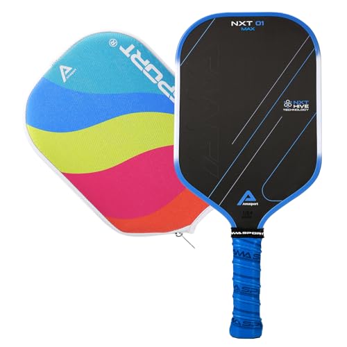 AMA SPORT Carbon Fiber Pickleball Paddles USAPA Approved 16mm Pickleball Paddle Friction Textured Surface Thermoformed Pickleball Racket with Propulsion PP Honeycomb Core (NXT 01 MAX-Blue)