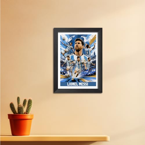 Image of TenorArts Lionel Messi Argentina Poster Worldcup Themed Laminated Photo Frame Painting with Matt Finish Black Texture (12 inches x 9inches)