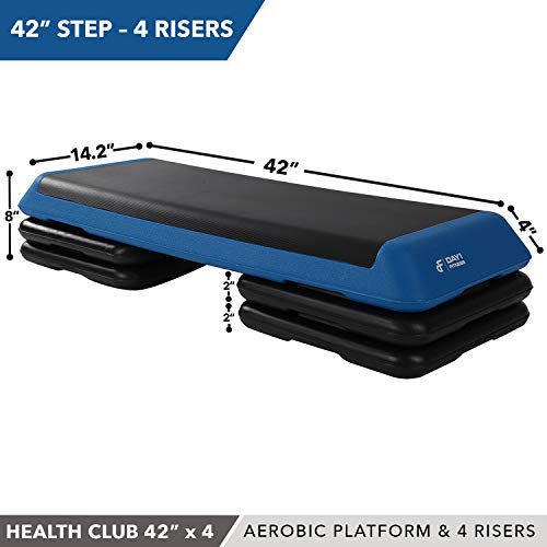 Aerobic Exercise Step Platform by Day 1 Fitness - Adjustable Workout Stepper - 40in x 14in - 4 Riser Options - Non-Slip and Shock Absorbing Surface - Premium Gym Equipment and Accessories For Home