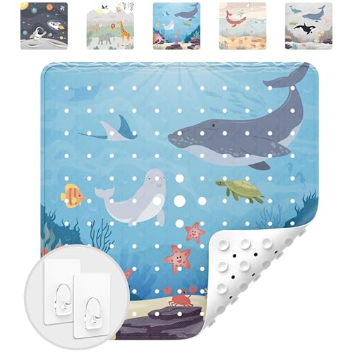 avakido® Tapis de Douche antidérapant pour Enfants 53x53 cm - avec 2 Crochets pour Le séchage - sans BPA, Lavable en Machine, résistant à la moisissure