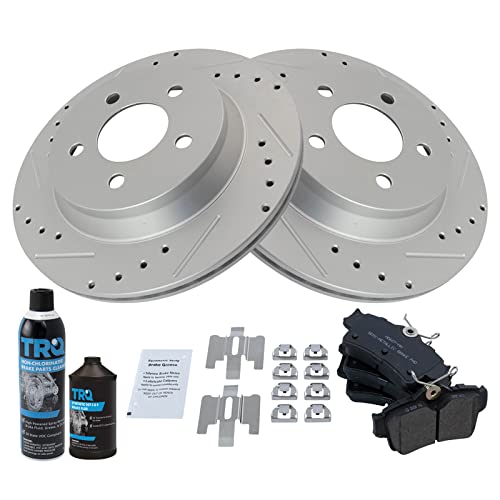 Image of TRQ Rear Performance Brake Pad & Rotor Kit, with Chemical Kit Semi-Metallic Premium G-Coated Compatible with 1994-2004 Ford Mustang